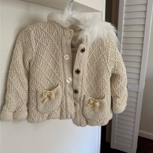 Max Studio Baby Cream Knit Cardigan with Faux Fur Collar